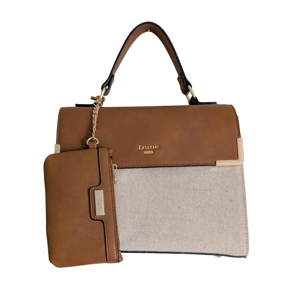 Dune London Polished Quiet Luxury Leather Two Tone Gold Hardware Top Handle Bag